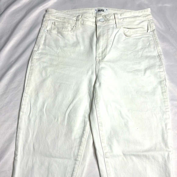 PAIGE Cindy High Rise Cropped Straight Jeans in Crisp White with Destroyed Hem - Picture 6 of 10